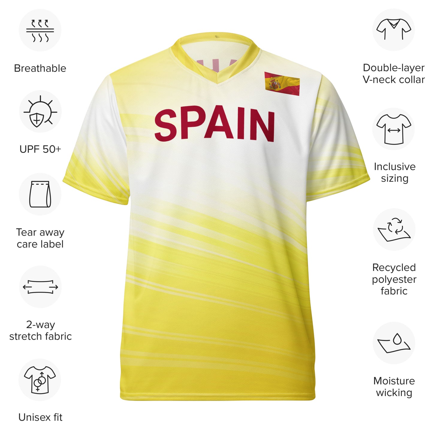 Unisex Golf Jersey – Jon Rahm #16 – Flag of Spain (Sharp Edges-Font) (Back Number Only)