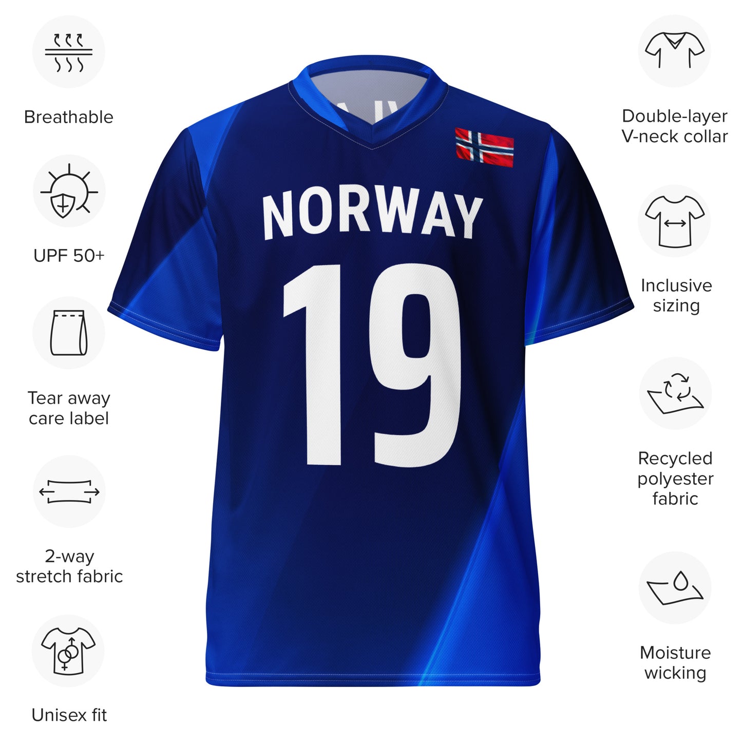 Unisex Golf Jersey – Viktor Hovland #19 – Flag of Norway