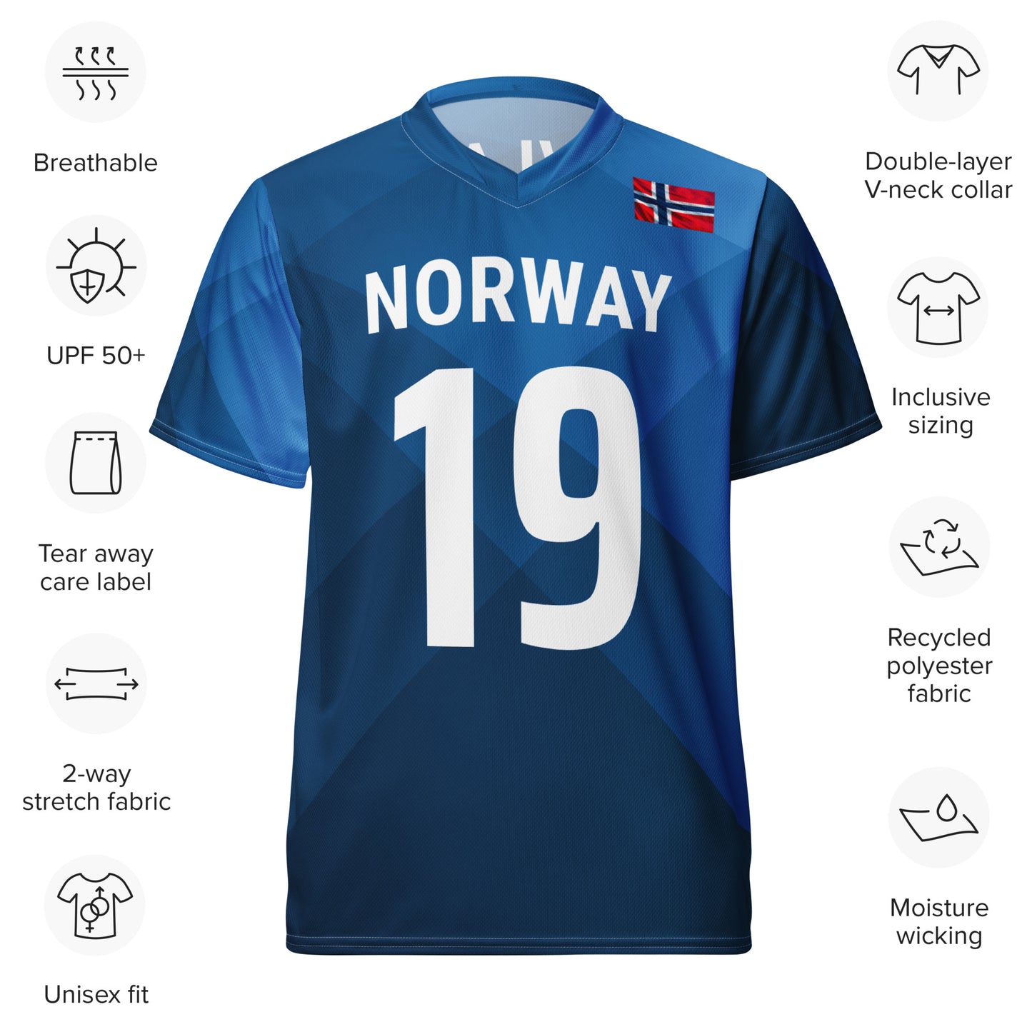 Unisex Golf Jersey – Viktor Hovland #19 – Flag of Norway