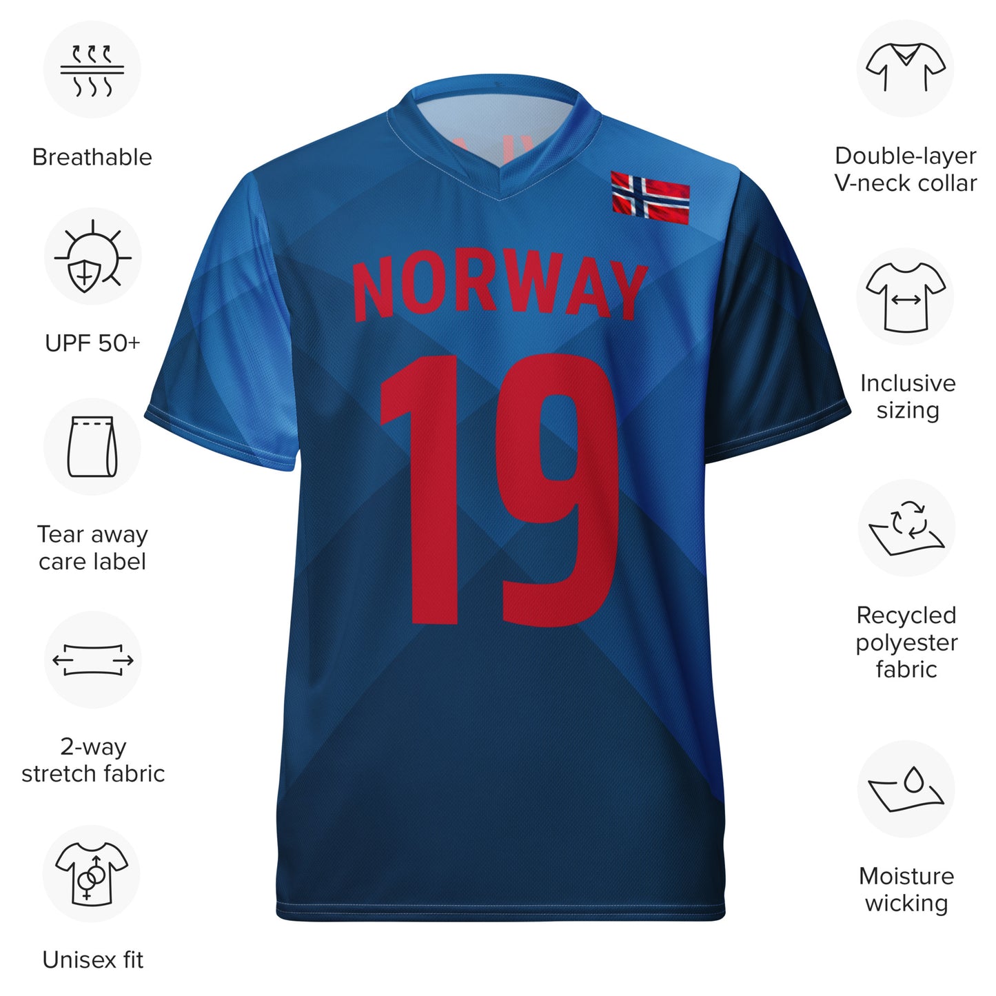 Unisex Golf Jersey – Viktor Hovland #19 – Flag of Norway